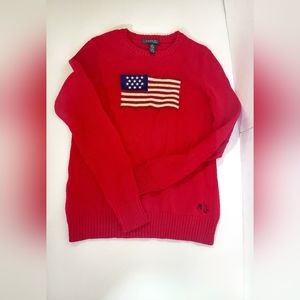 Ralph Lauren Red Crewneck Sweater with American Flag